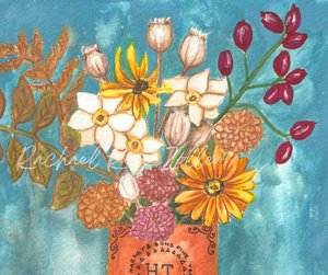 Cinnamon Sunset Autumn Boquet Original Gouache Painting 8x10"