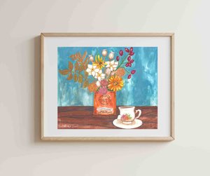 Cinnamon Sunset Autumn Boquet Original Gouache Painting 8x10"