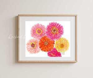 Watercolor Peachy Pink Zinnias 8x10" Original Painting