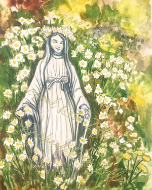 Original Painting “Our Lady of the Daisies” 8x10" Watercolor & Gouache