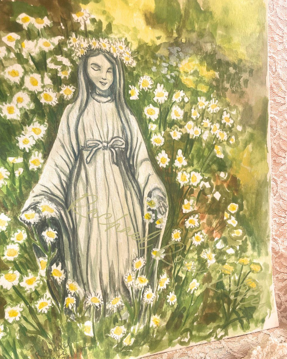 Original Painting “Our Lady of the Daisies” 8x10" Watercolor & Gouache