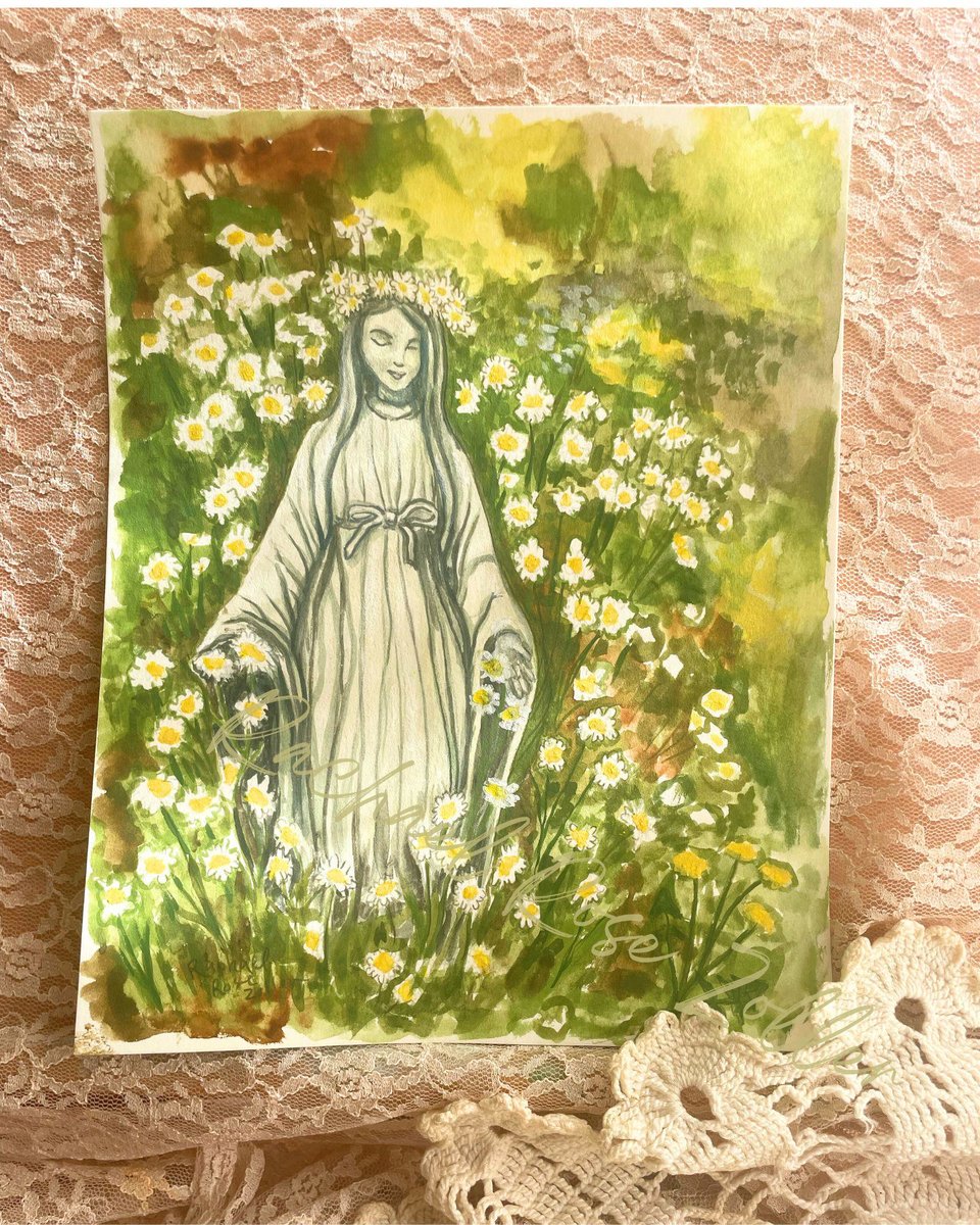 Original Painting “Our Lady of the Daisies” 8x10" Watercolor & Gouache