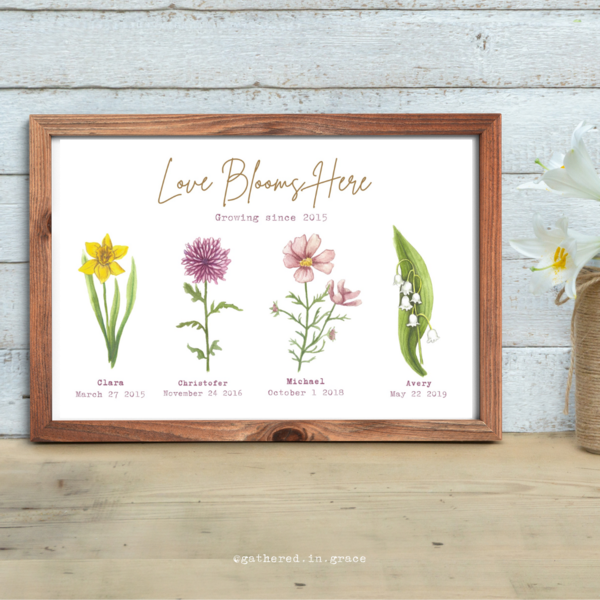 Floral Watercolor Family Gardens 8x10" Printed