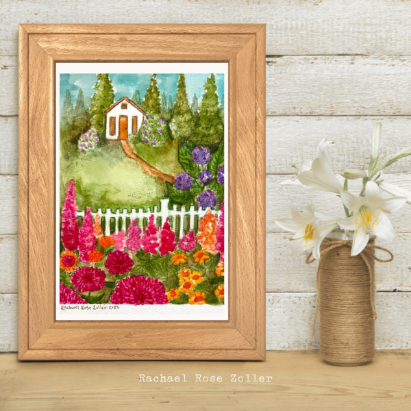 Print of Cottage Garden Watercolor Painting 