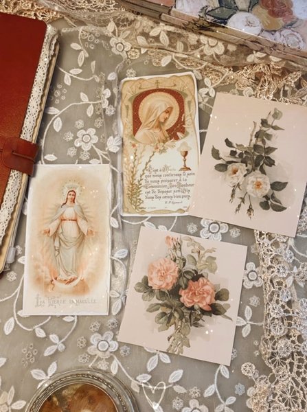 Blessed Mother Antique Catholic Prayer Cards // Antique Rose paintings ephemera// Sticker Sheet // Prayer journaling PDF Download
