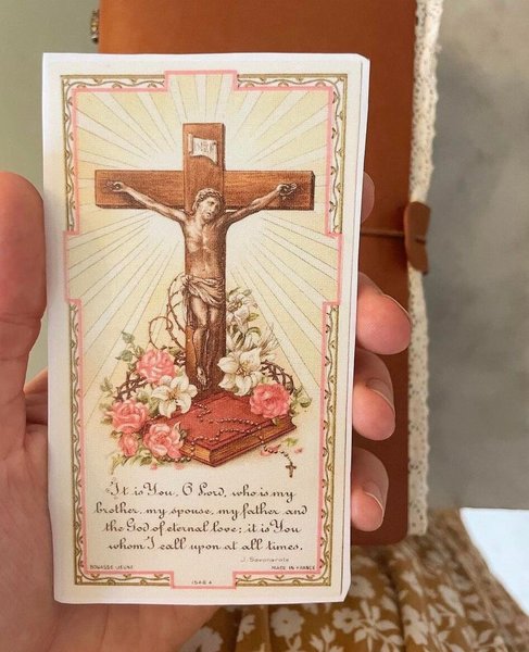 Antique Jesus Crucifix Floral Holy Card Printable PDF Sticker Catholic Planner Prayer