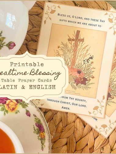 Mealtime Blessing Table Prayer Card Catholic Latin and English