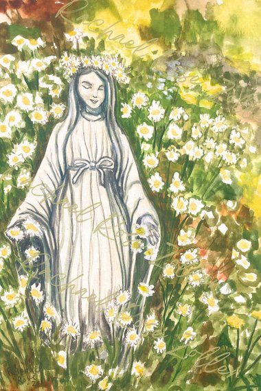 Original Painting “Our Lady of the Daisies” 8x10" Watercolor & Gouache